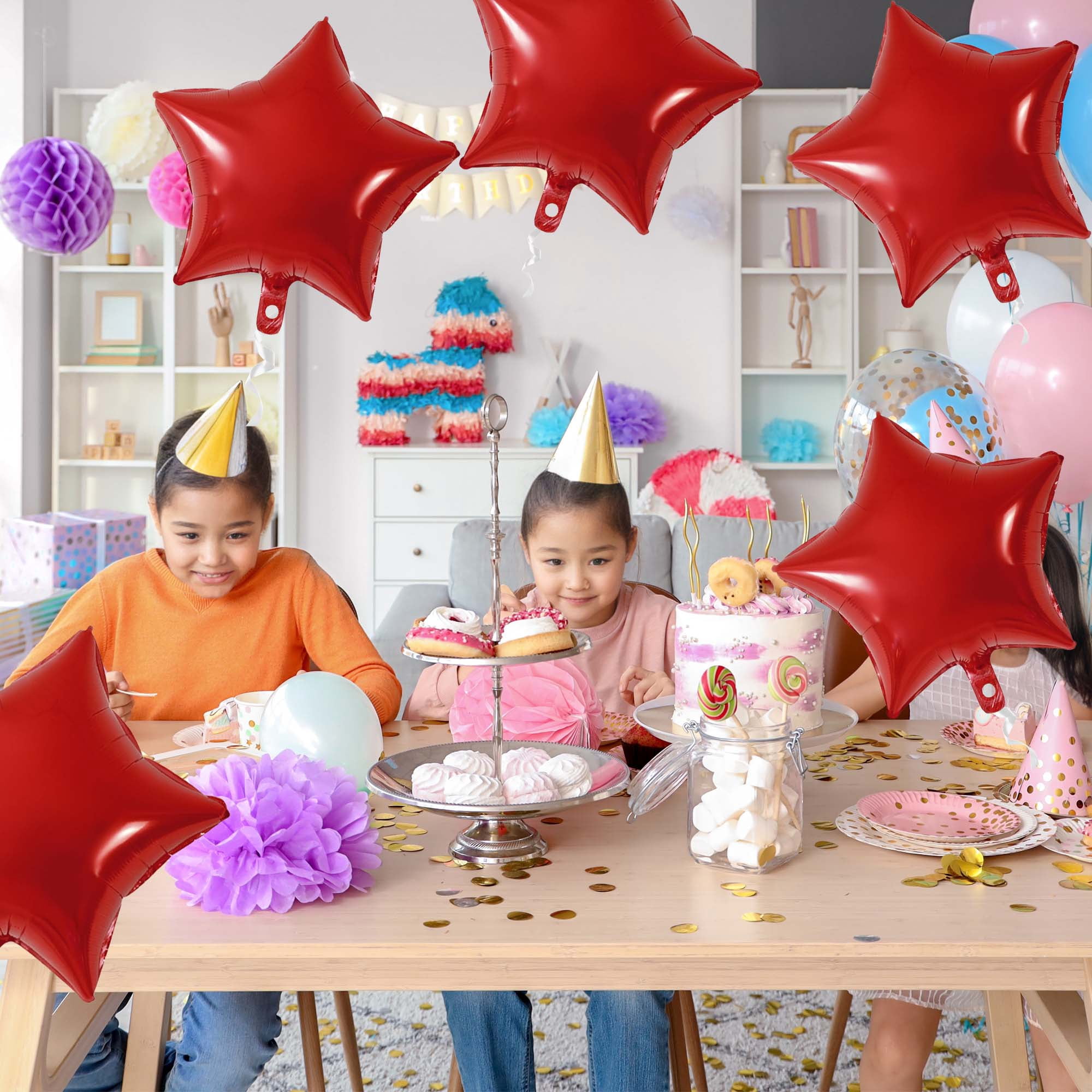 Unique Bargains 10Pcs Helium Balloons with Ribbon Star Pattern Red