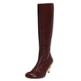thumbnail image 2 of FSJ Women Stylish Chain High Heel Knee High Boots Rounded Closed Toe Side Zip Wide Calf Boots Fashion Casual Outing Shoes Size 8 Burgundy, 2 of 4
