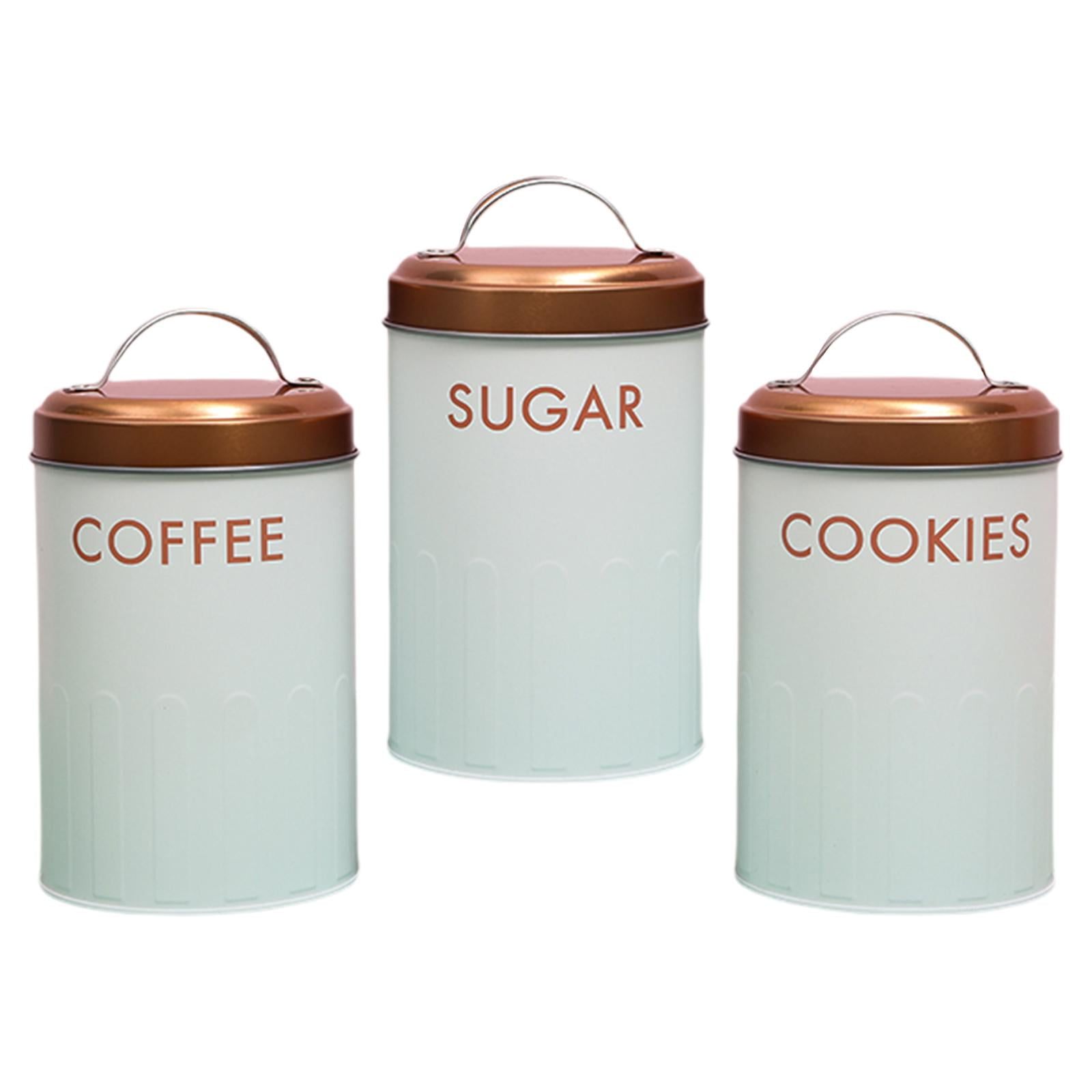 3x Metal Tea Storage Jars with Lids/with Handle