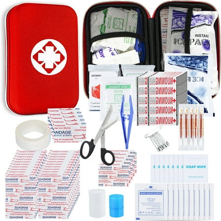 AMORNING 270 PCS First Aid Kits Car First Aid Supplies Emergency Survival Kit for Home Travel Red