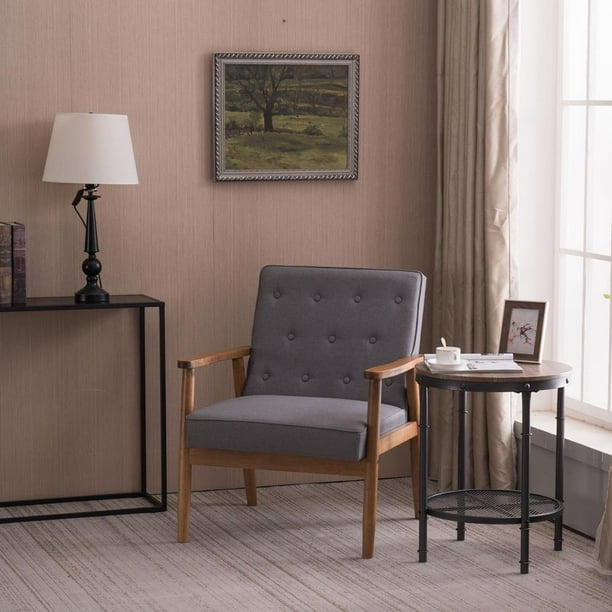 Ubesgoo Retro Fabric Wooden Accent Arm Chairs Lounge Sofa Chair Grey Com Ubesgoo Retro Fabric Wooden Accent Arm, Grey Armchair With Wooden Arms