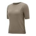 thumbnail image 6 of WTXUE T-Shirts Short Sleeve, Crew Neck Shirts for Women's Loose T Shirt with A Knit Bottom Short Top Knit Tops Solid | Casual for Women Khaki M, 6 of 10