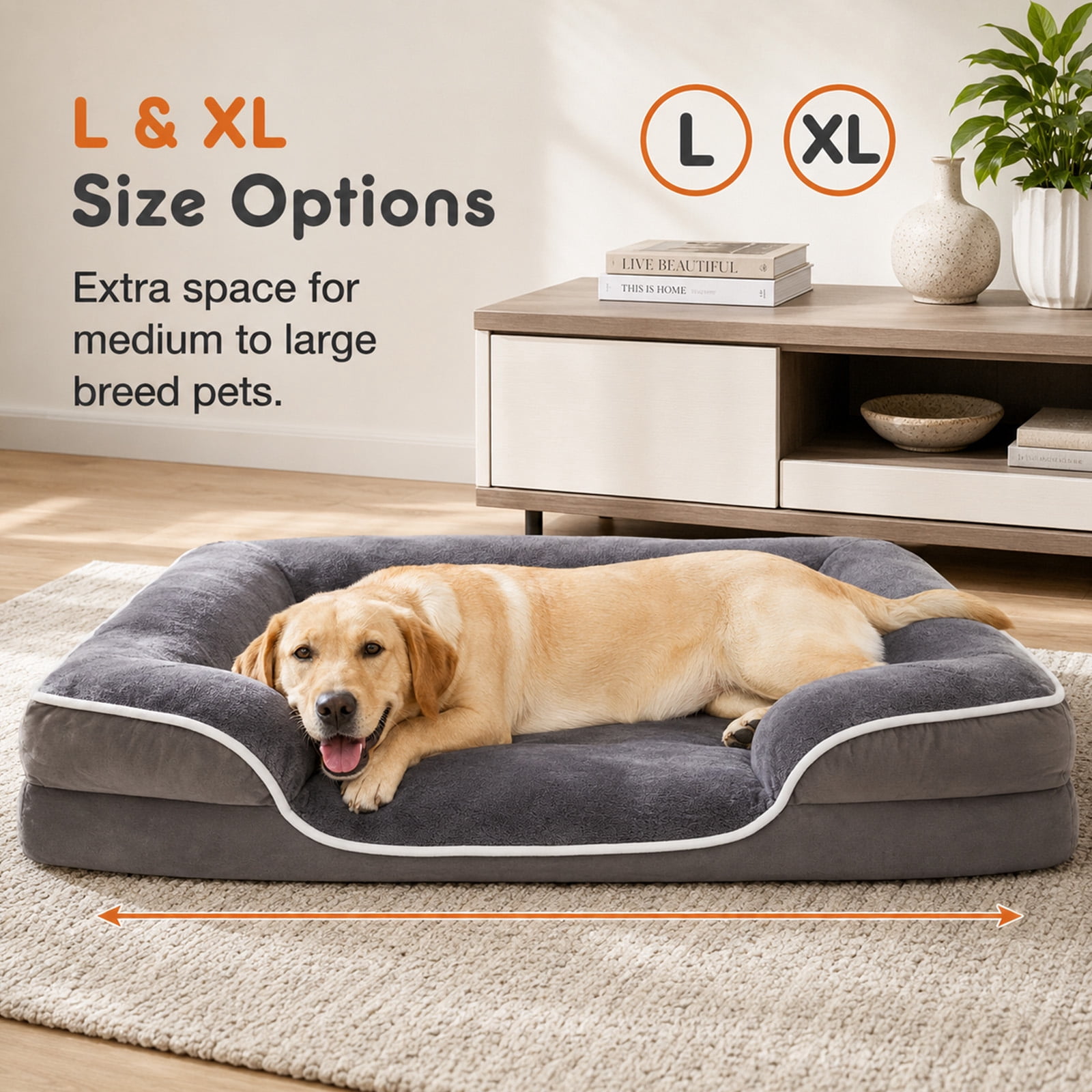 Alvantor L/XL Orthopedic Dog Bed for Extra Large Dogs & Cats with Washable Removable Cover Non-Slip Base Waterproof Liner, Pet Bed with Sides