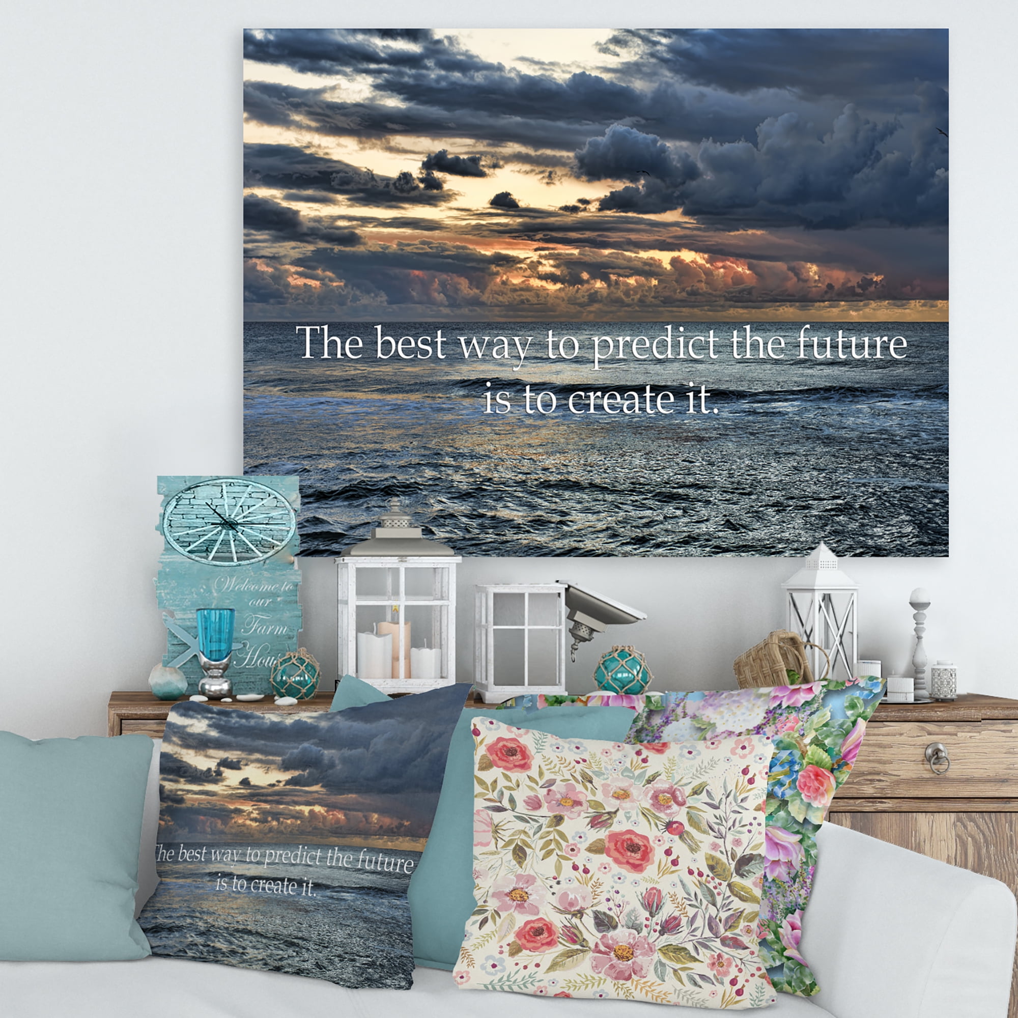 Designart ' The Best Way To Predict The Future Is To Create It Blue Ocean ' Nautical & Coastal Canvas Wall Art Print