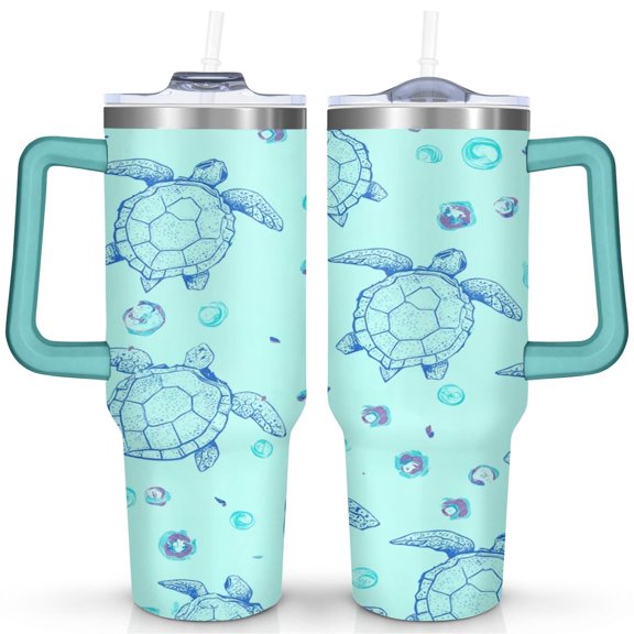 Cute Sea Turtle1 40 Oz Tumbler with Handle Lid and Straw, Stainless Steel Double Walled Vacuum Insulated Cup, Cute Anniversary Wedding Birthday Gifts Tumbler for Women Men Friends Outdoor Indoor