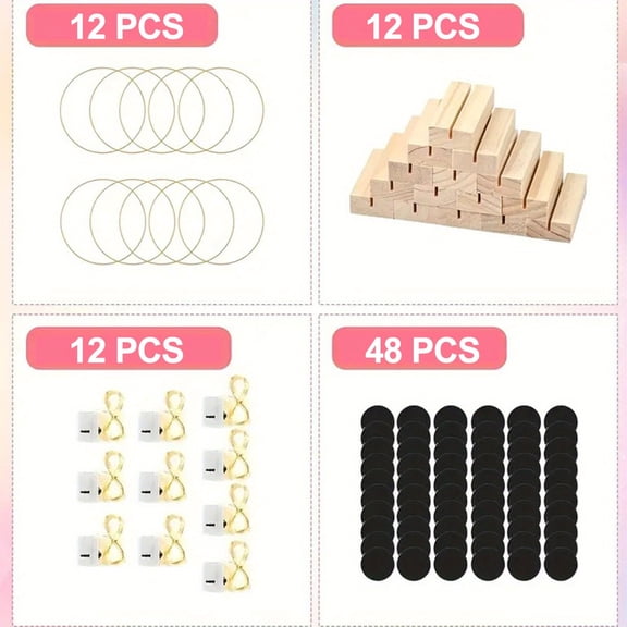 12 Sets Metal Floral Hoop Centerpiece with Wood Stands, 12in Metal Rings With Wood Stands,  Pads And String Lights, Floral Centerpieces For Tables, Wedding Table Decor, Rustic Gold Wreath Stand Set