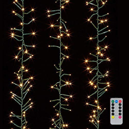 Christmas Cluster Lights Battery Operated 15 Foot Garland with 120 Warm White Lights on Green ...