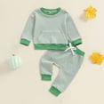 thumbnail image 2 of Hessimy Toddler Boys Girls Spring Summer Cartoon Print 2Pcs Long Sleeve Shirt Pants Sleepwear Pjs, Soft Fabric Warmth(Green,6-12 Months), 2 of 5