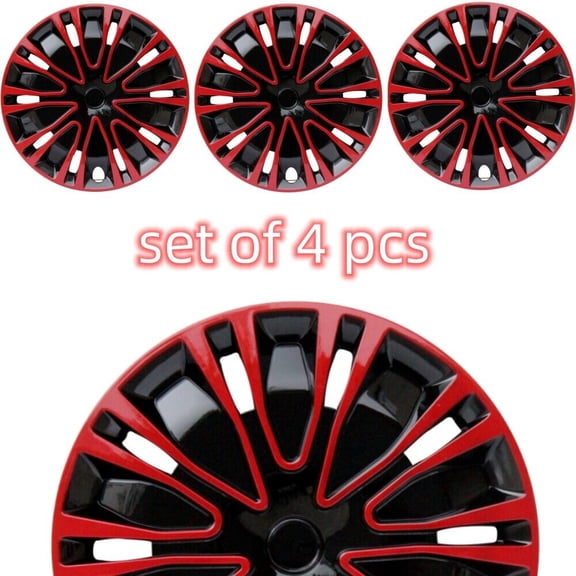 Premium 14" Wheel Rim Cover Hubcaps OEM Style Replacement Snap On Car Truck SUV Hub Cap for R14 Rim and Tire (4-Pack) Black & Red