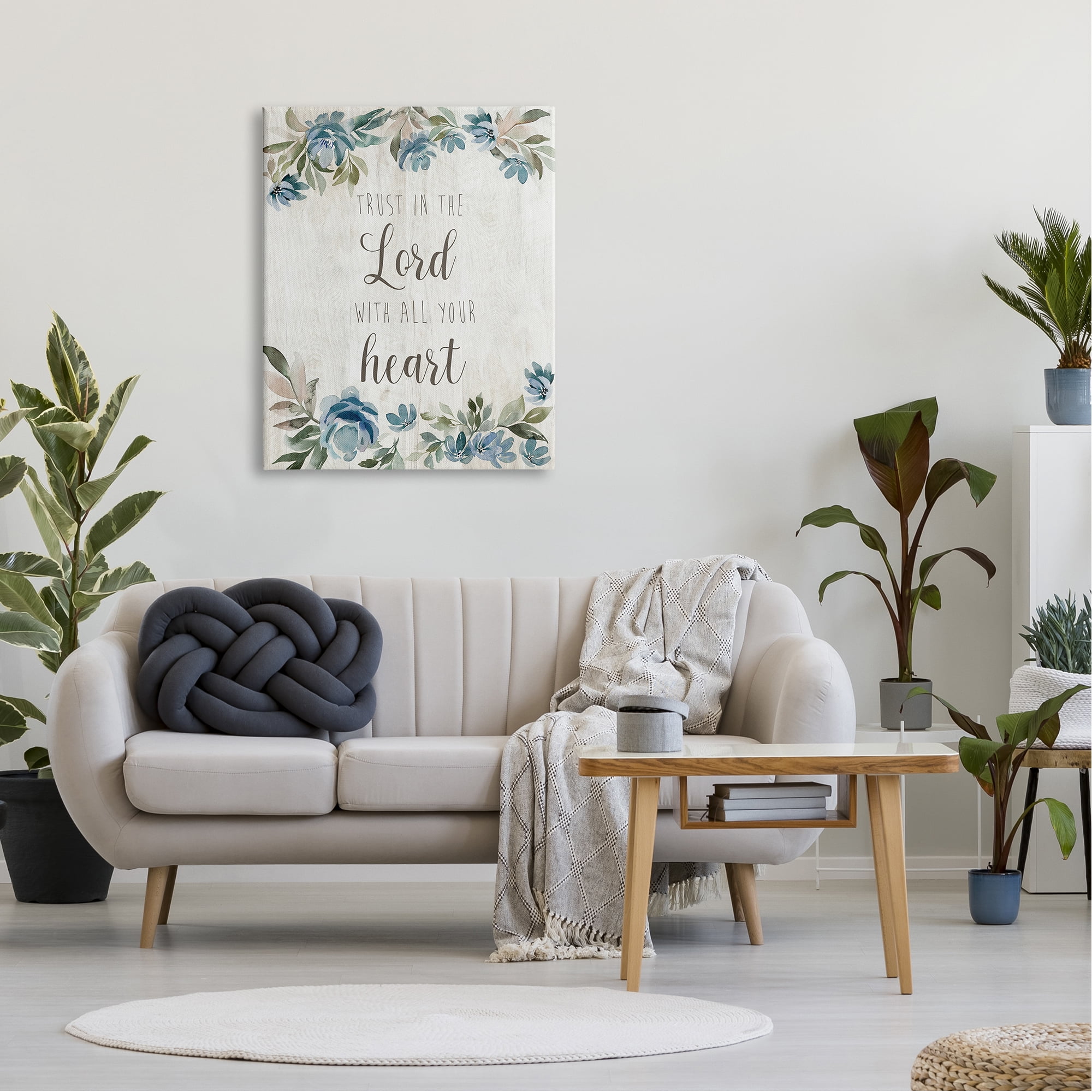 Stupell Industries Trust in the Lord Motivational Phrase Blue Flower Blossoms, 30 x 40, Design by Kristen Brockmon