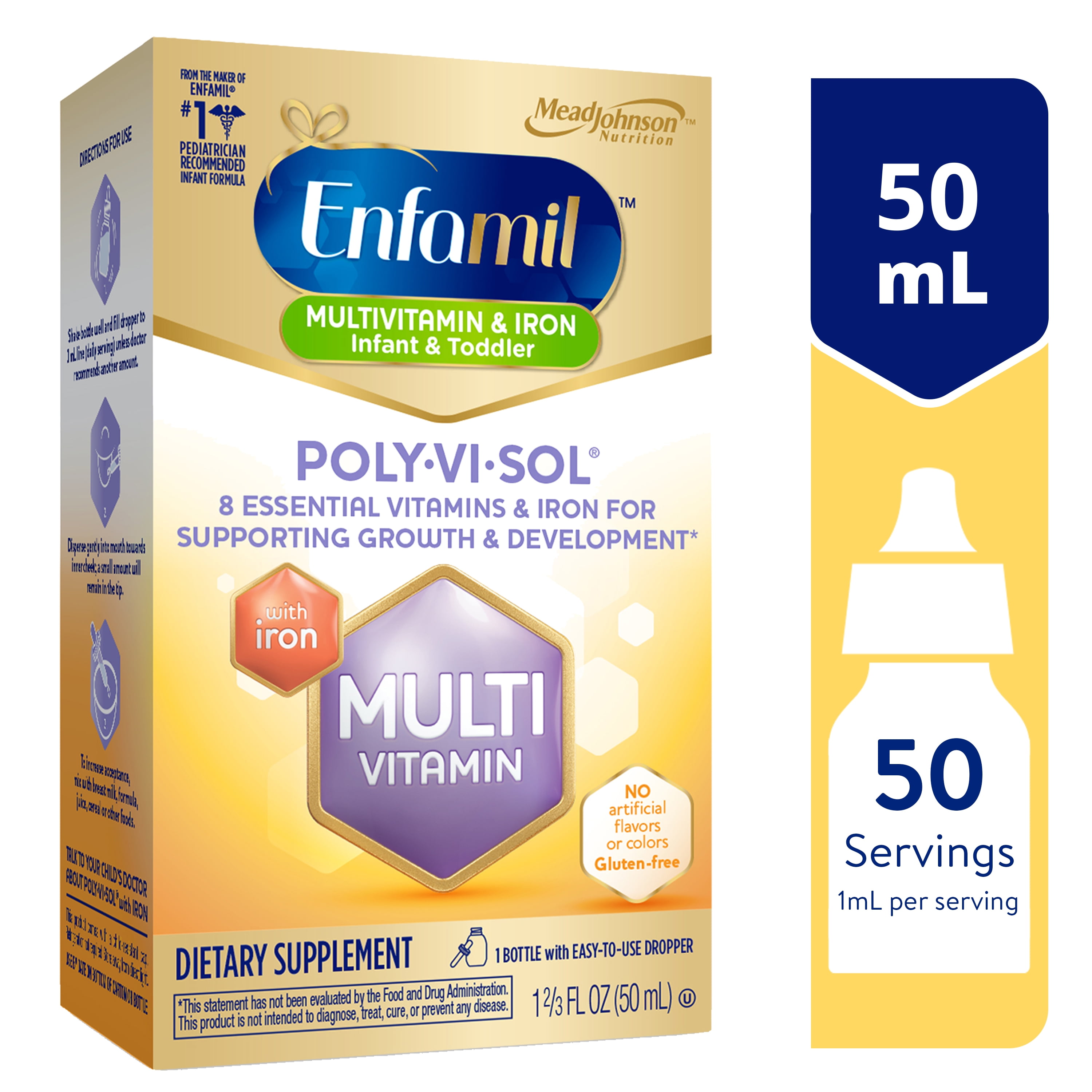 Enfamil Poly-Vi-Sol 8 Multi-Vitamins & Iron Supplement & Toddlers, Supports Growth & Development, 50 mL Dropper Bottle - Walmart.com