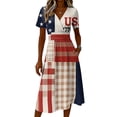 thumbnail image 4 of Fourth Of July Outfits for Women Red White and Blue Print Deep V Neck Dress Usa Flag Midi Cover Ups Dress Cocktail Party Dress, 4 of 5