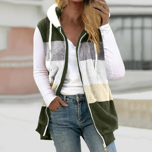 AOOCHASLIY Christmas Day Women Blouse Womens Fall Winter Sleeveless Coat Zip Up Warm Jackets Outerwear with Pockets