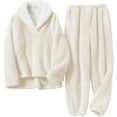 thumbnail image 3 of Women's Fuzzy Pajamas Set Fleece Pjs Pullover Pants Plush Sleepwear Fluffy Loungewear, 3 of 7