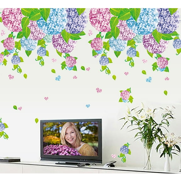 Flowers Deciduous Blue Red Flower ball Wall Decal Sticker - DIY PVC Removable Transparent Film Self-Adhesive Mural Art Wall Decor for Living Room, Bedroom, Kids Room, Nursery, TV Sofa Background