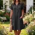 thumbnail image 4 of IUYRTFE Women's Short Sleeve Collared Button Down Shirt Dress with Pockets Cotton Linen Loose Fit Summer Casual Midi Dress, 4 of 6
