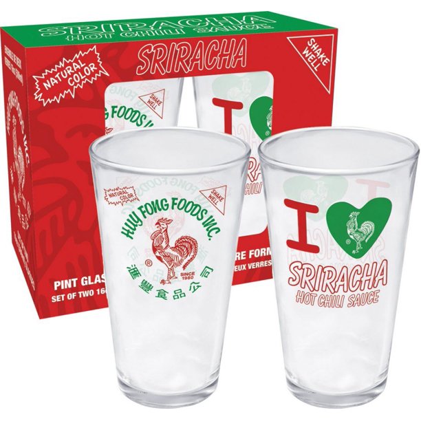 Sriracha 2 Pint Glass Set Hot Sauce Drinkware Cup Spicy Gift Walmart