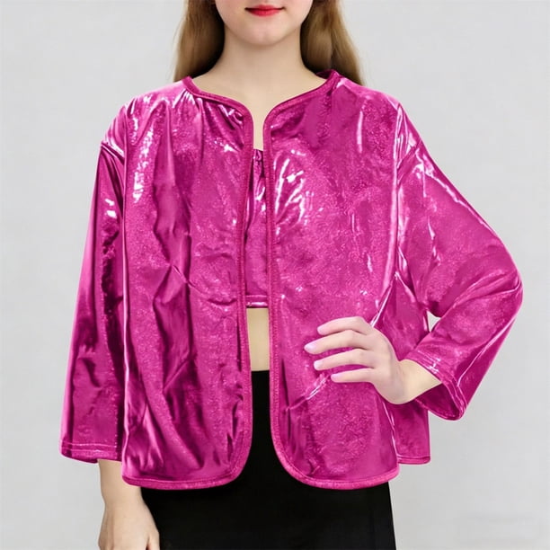 Chaquetas y abrigos casuales sin capucha de manga larga, abrigo de escenario, cárdigan brillante con estampado en caliente, top infantil sin botones y con cremallera, top infantil de poliéster