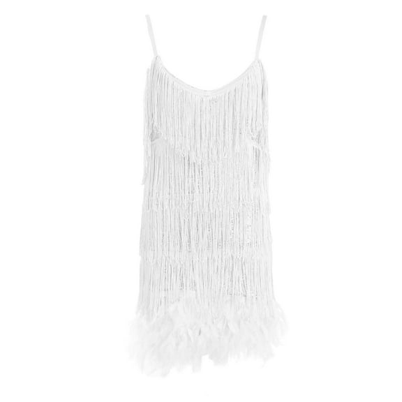 Mepaouo Womens Sequin Tassel Party Dress Fringe Sleeveless Spaghetti Straps Flapper Dresses Sizes S-2X