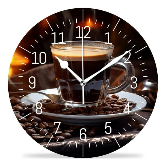 10 Inch Wall Clock Battery Operated Silent Clock Decorative for Office, Kitchen, Outdoor, Living Room，Black Coffee in A Cup Design