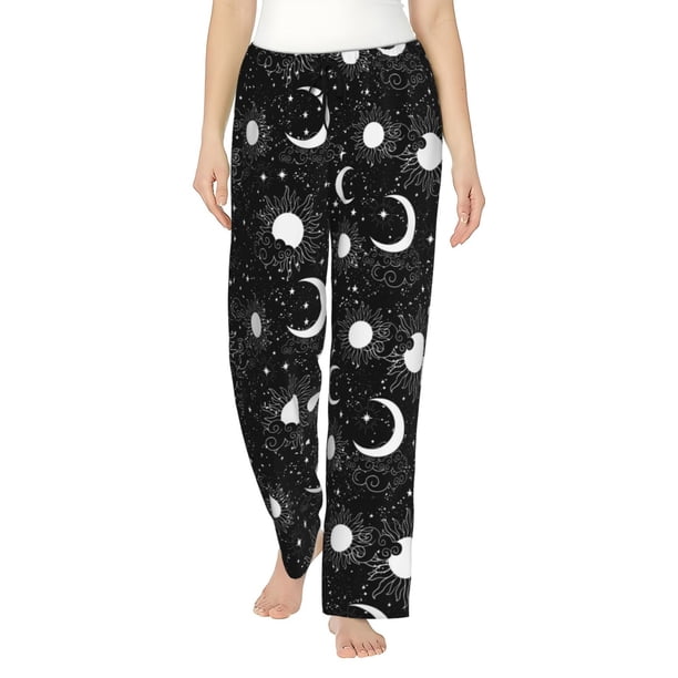 Balery Crescent and Stars Pantalones de pijama para mujer, pijamas ultraligeros, pantalones de estar por casa-XX-Large