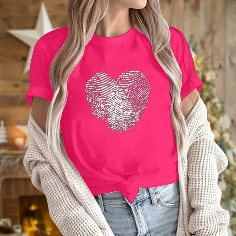 hoksml 2024 Valentine's Day Clearance! T-Shirt Sweatshirt for Women Love  Heart Casual Sweet Valentines Gifts Pullover Tops Blouse Round Neck  Sweatshirt Tops 