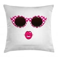 thumbnail image 1 of Lips Throw Pillow Cushion Cover, Retro Pop Art Polka Dotted Cat Eye Sunglasses Icon Blowing Pink Kisses, Decorative Square Accent Pillow Case, 18" X 18", Magenta Black and White, by Ambesonne, 1 of 2