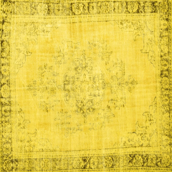 Ahgly Company Machine Washable Indoor Square Persian Yellow Traditional Area Rugs, 8' Square