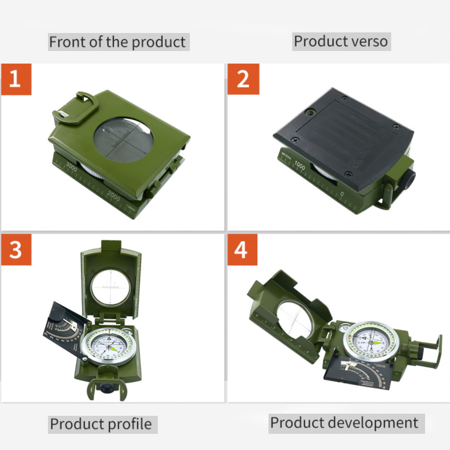 2 Pack，Army green，Camping Survival Compass Glow in The Dark Military Compass Survival Gearfor for Hiking, Camping,Backpacking, Outdoor Activities，K4074