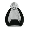 thumbnail image 5 of Color Block Hoodies for Men Trendy Fleece Long Sleeve Pullover Drawstring Hooded Patchwork Sweatshirt with Kange Pocket (M, Gray), 5 of 6