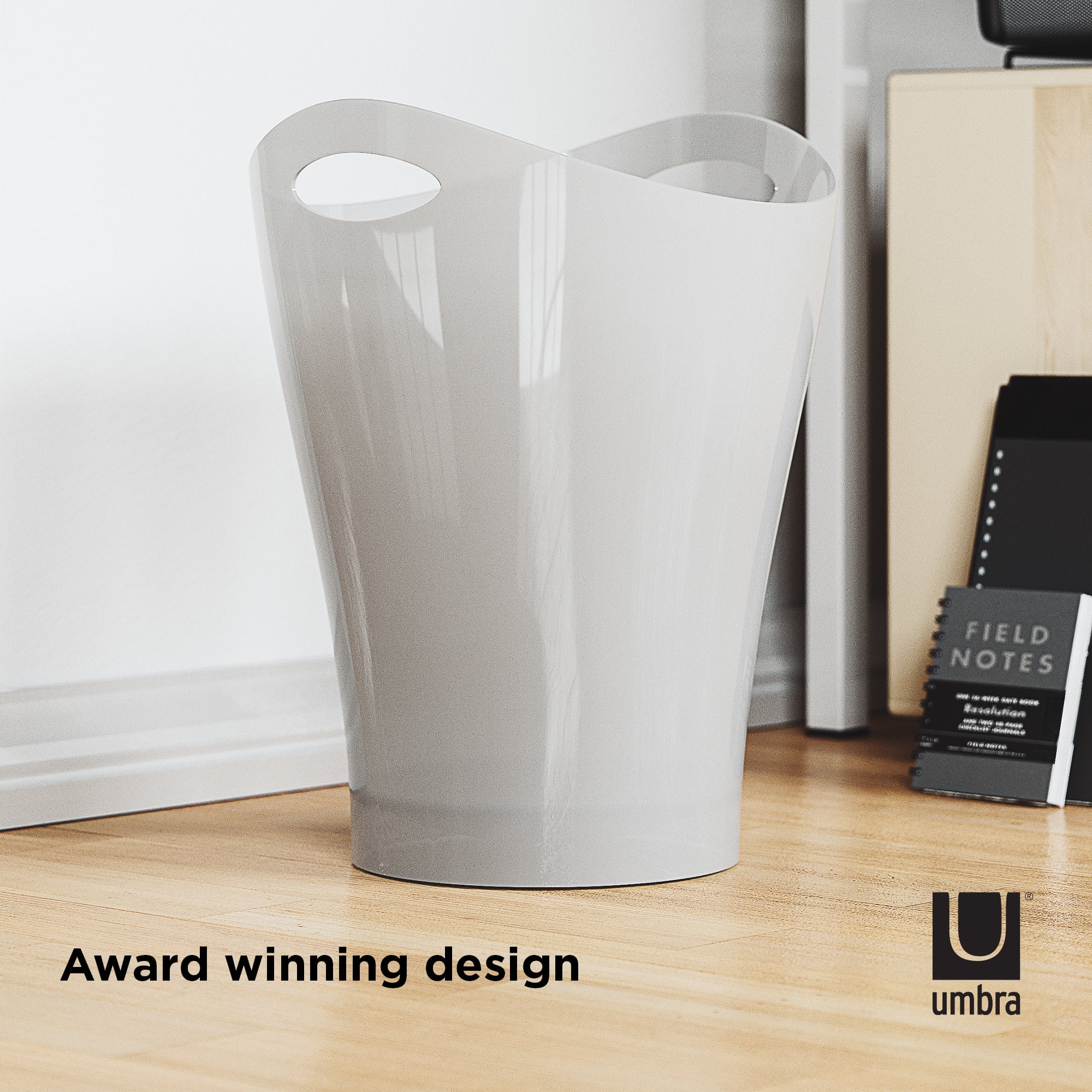 Umbra 2.25 gal Garbino Plastic Open Top Bathroom Trash Can, White