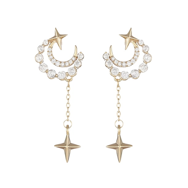 Pendientes Estrella Luna Mujeres Tendencia de la moda Zircon Oro Borla Pendientes Joyas para Mujer Pendientes para Mujer