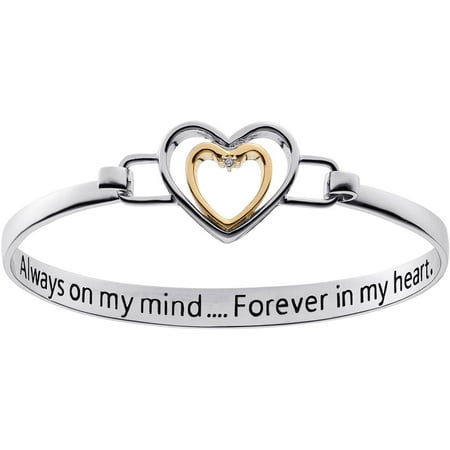 Two-Tone Always and Forever Memorial Heart Bangle with Diamond