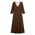 thumbnail image 7 of Ayolanni Womens V Neck 3/4 Sleeve Solid Color Maxi Shift Dress for Daily Soft Breathable Fabric Brown Elegant Dress,2XL, 7 of 7