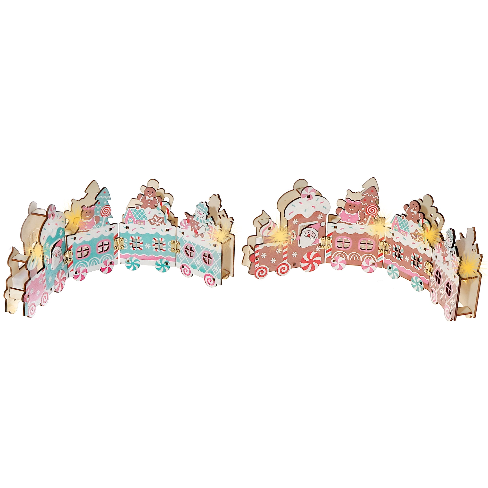 Led Wooden Gingerbread Train Stand (Asstd) - Set of 2