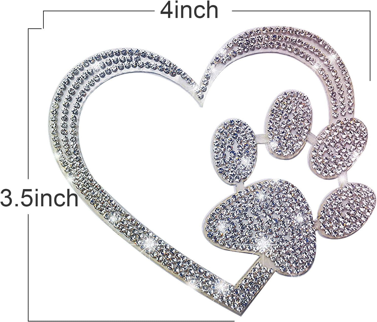 car Bling Stickers and Decals, Cars Walls Laptop Luggage Bling Rhinestone Stickers, Heart with Dog paw(4 X 3.5 Inch)