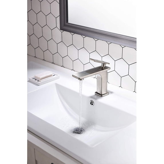 Vanity Art 6.5 Inch Bathroom Sink Faucet Single Handle Single Hole Solid Brass Vanity Sink Faucet Basin Sink Mixer Tap with Brushed Nickel Finish