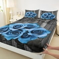 thumbnail image 3 of Feelyou Romantic Valentine's Day Bed Sheets, Blue Rose Flower Floral King Sheets, Rustic Lake House Sheet Set, Luxury Bedroom Decor, 4pcs, 3 of 7