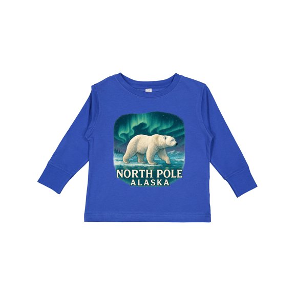 Inktastic North Pole Alaska Polar Bear Aurora Boys or Girls Long Sleeve Toddler T-Shirt