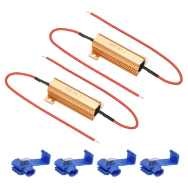 50W 8 Ohm Aluminum Shell Resistor 2Pcs Aluminum Housing Resistor with Clips Housed Case Wirewound Resistors Screw Tap Power Resistor Golden
