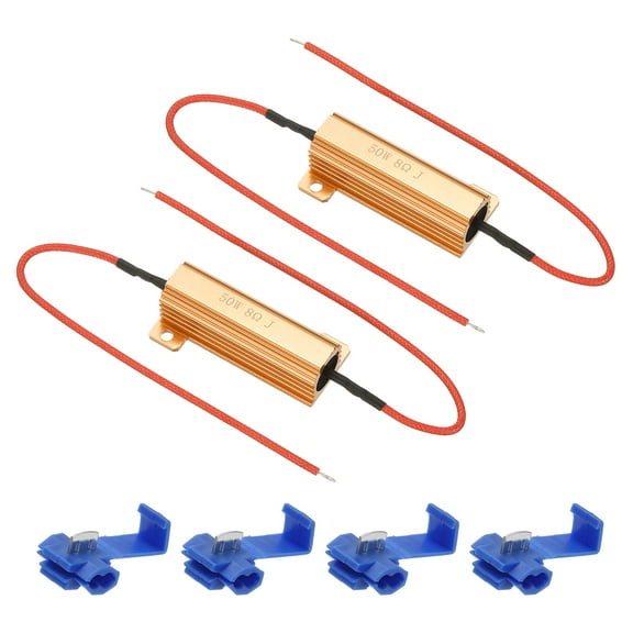 50W 8 Ohm Aluminum Shell Resistor 2Pcs Aluminum Housing Resistor with Clips Housed Case Wirewound Resistors Screw Tap Power Resistor Golden