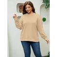 thumbnail image 6 of JYLFC Ladies Plus Size Sweatshirt Crewneck Side Split Fleece Fall Fashion Long Sleeve Shirts Khaki 3XL, 6 of 7