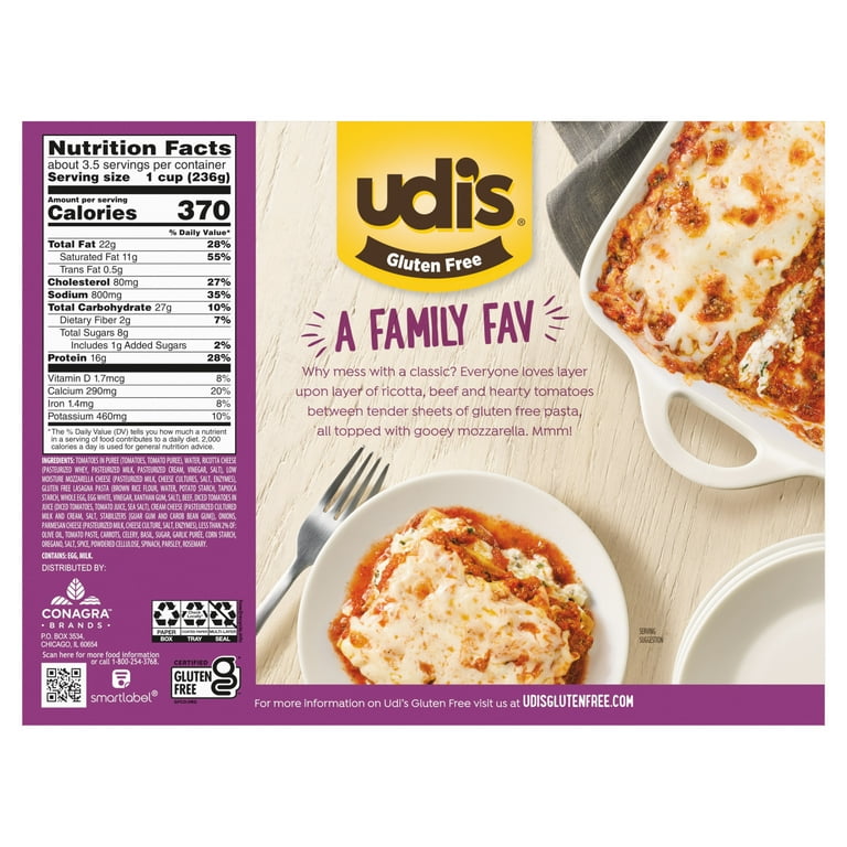 family udis Udi's Gluten Free Lasagna with Meat Sauce, 28 oz (Frozen) - Walmart.com