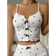 thumbnail image 3 of Heart Print Lettuce Trim Bow Front Cami Sleep Top, 3 of 5