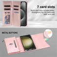 thumbnail image 5 of SaniMore for Samsung Galaxy S23 Ultra Wallet Case, PU Leather Wrist Shoulder Strap Flip Stand Card Slots RFID Blocking Zipper Purse Shockproof Anti-fall TPU Inner Shell Flip Protective Cover, Rosegold, 5 of 6