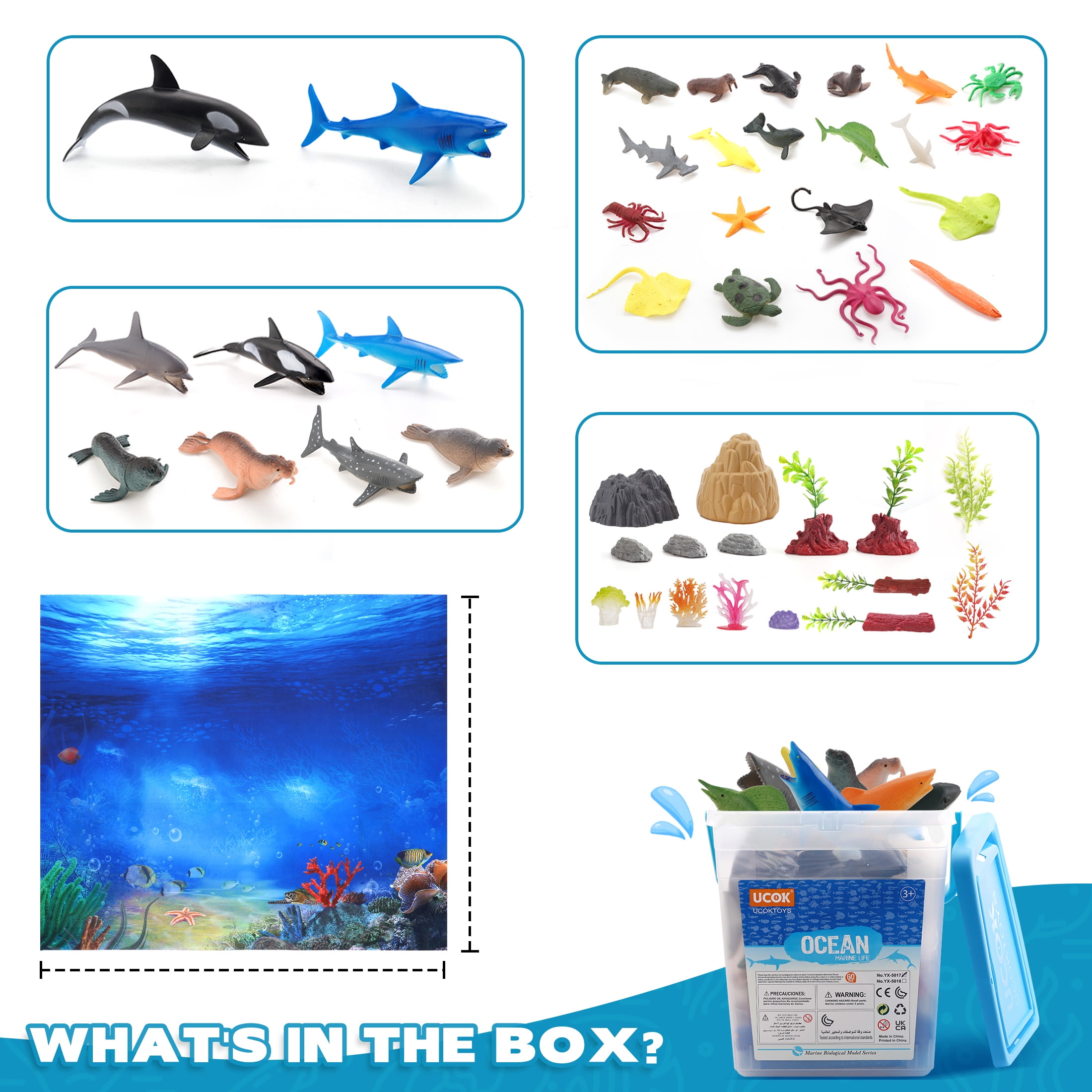 Wisairt Ocean Sea Animal Toys for kids,60 PCS Ocean Play Set with Activity Play Mat,Figure Toys Gift for Boys Girls Toddles Ages 3+