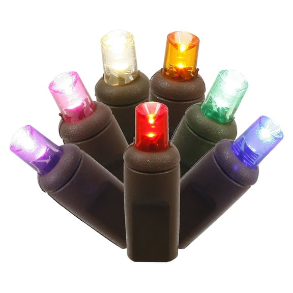 Vickerman 70 Multi-Colored Wide Angle LED Light on Brown Wire, 35' Christmas Light Strand.