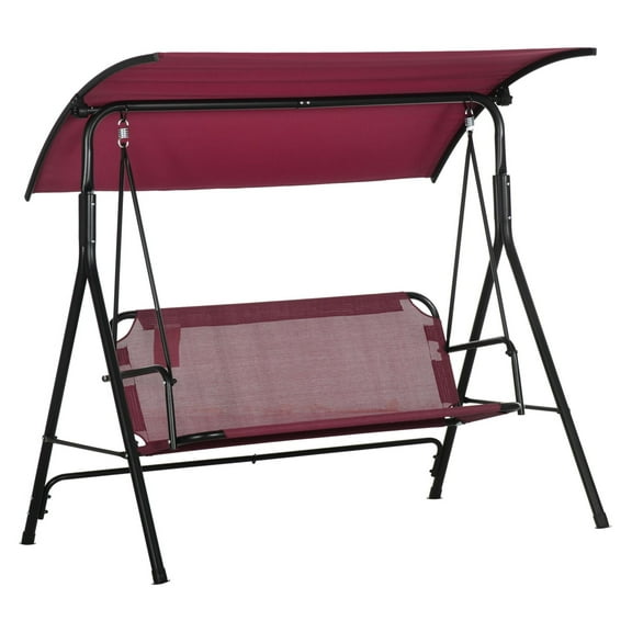KWUXIN Wine Red 3-Person Porch Swing with Stand, Adjustable Tilt Canopy & Comfortable Bench-Style Seat, Steel Frame