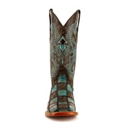 FERRINI Womens Patchwork Square Toe Boots, Color: Black/Teal, Size: 9-B