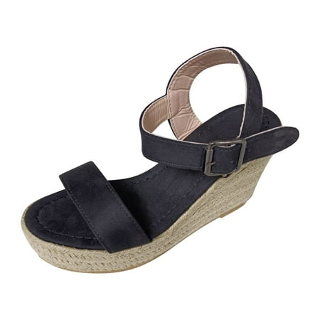 

Shpwfbe Shoes Summer Large Size Wedge Buckle Belt Open Toe Slope Heel Weaving Sandals Women Shoe Rack